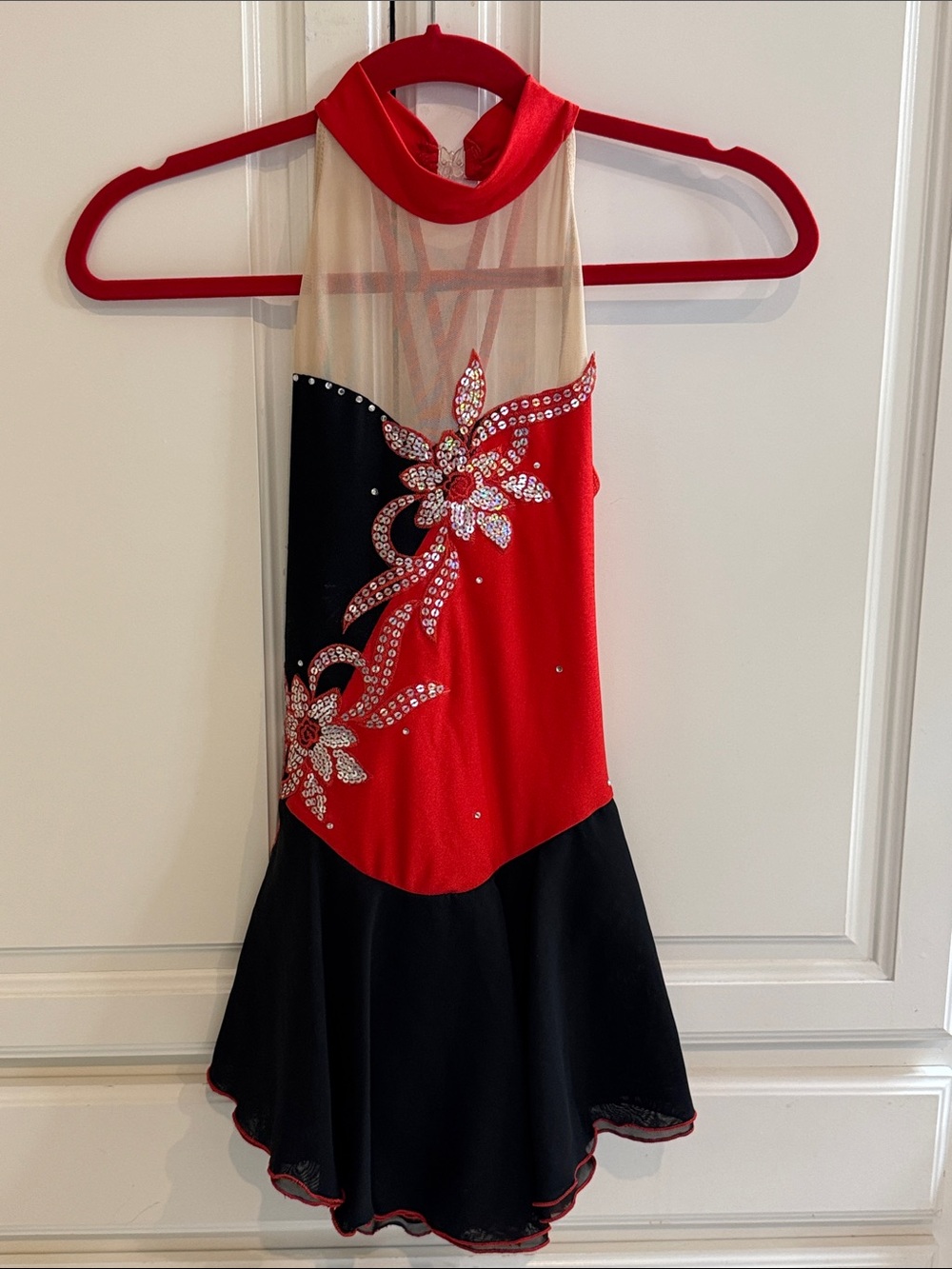 ๐ Bo-Art Small Adult Red & Black Floral Sequin Dance Leotard Costume / Sz S - Picture 8 of 15